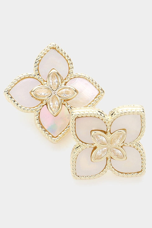 14K MOP QUATREFOIL EARRINGS
